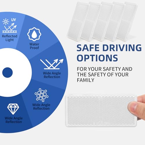 Image of 10 Pack White Self Adhesive All Plastic 3.7'' Rectangle Reflectors for Mailbox, Motobikes, Trailers, Trucks, Boats, Suv's, RV's