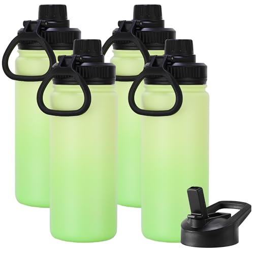 DOMICARE 16 oz Kids Water Bottle for School Stainless Steel Double Wall Vacuum Insulated Water Bottle with Straw lids & Spout Lid, Leakproof BPA Free (Green gradient,4)