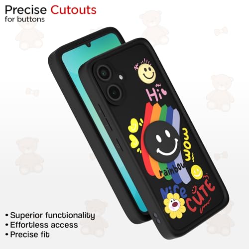 Image of Pikkme Back Cover for Samsung Galaxy F06 5G / M06 5G | Soft Silicone| Cute Rainbow Smile & 3D Cartoon Flower Design | Shockproof Raised Camera Protection Bumper Case (Black)