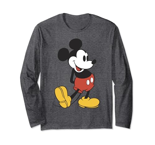 T-shirt Mickey Disney à manches longues en coton noir pour adulte