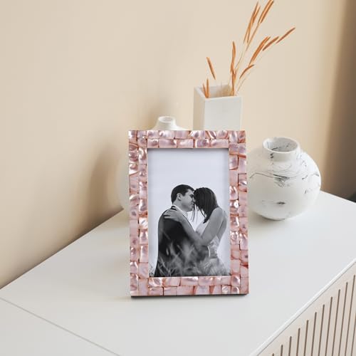 Image of Handicrafts Home 4x6 Picture Frames Pack of 2 - Mother of Pearl Collection Handcrafted Photo Frames, Perfect for Wall & Tabletop Display, Ideal Home Decor Gift