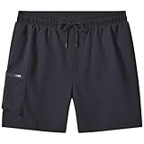 Sinzelimin Men's Beach Shorts Fashion Quick-Drying Swim Trunks Board Shorts Lace up Elastic Waist Track and Field Sport Pants Black Small