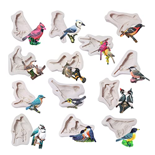 Bird Fondant Mold 13 Pack - Resin and Silicone Molds for Cake Decoration, Chocolate, Baking, Soap Making, and Aromatherapy