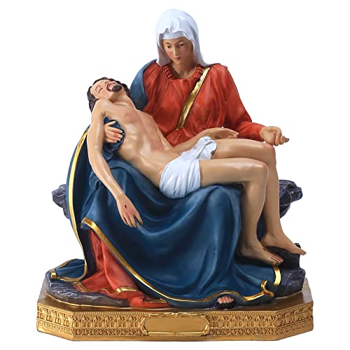 Qianling 8.6" H Full-Color La Pieta Figure Statue, Religion Collection Pietà Mary And Jesus Statue, Religion Gift Resin La Pieta Sculpture And Figurines, Suitable For Religious Decor And Home Decor #TOP20