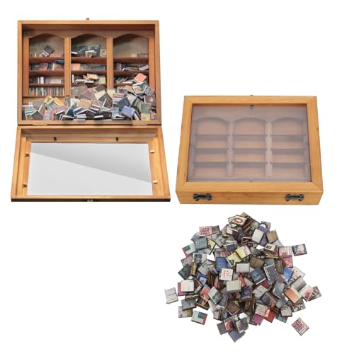 shenruifa Miniature Book Boxes Display Case Cabinet Anxiety Relief Books Shaking Bookshelf Toy for Living Room Desk Ornament (Bookshelf + Mini Books)