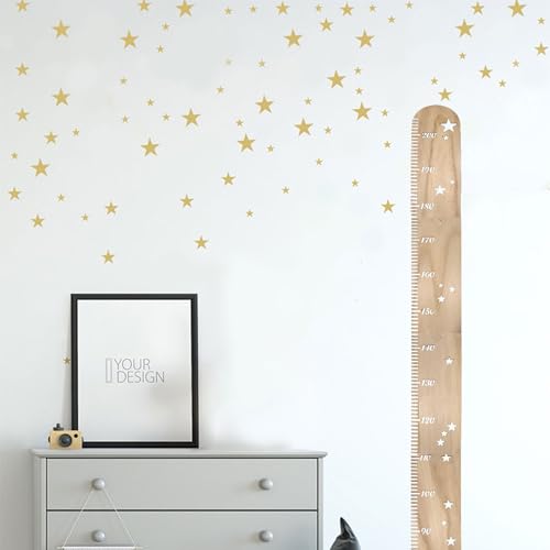 Toise en bois pour enfants avec autocollants muraux étoiles, toise en bois pour chambre de bébé et tout-petit pour décoration murale