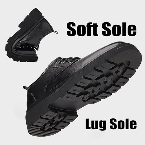 Image of Men's Vintage Leather Lace Up Platform Oxfords Shoes Black Round Toe Soft Rubber Sole Non-Slip Waterproof Business Formal Derby Dress Shoes