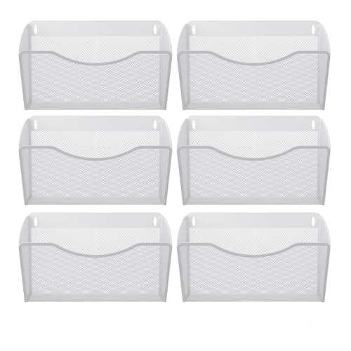 JEBELE 6 Pockets Hanging Wall File Holder A4 Wall Mounted Document Holder Magazine Storage for Office School Metal,White