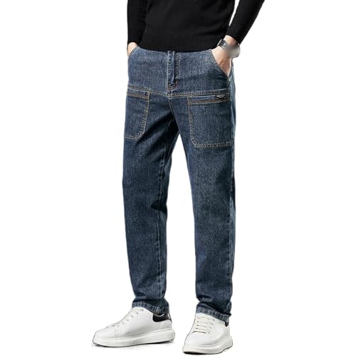 Mecutie Jeans, Men High Stretch Multi-Pocket Durable Cargo Pants, Cargo Jeans for Men, Motorcycle Jeans for Men (Blue-Grey Regular,33)