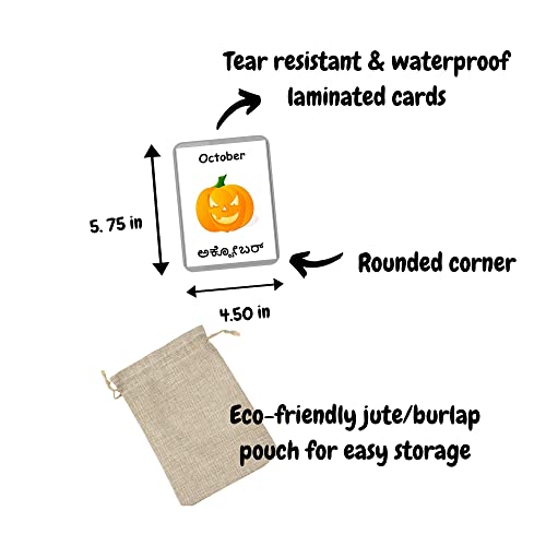 Image of Kannada English Bilingual Flash Cards | Montessori Cards | Laminated Flash Cards | Early Education (Months - 12 Cards)