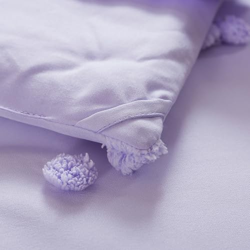 Image of Caressma 5 Pieces Tufted Comforter Set Bed-in-a-Bag for Kids with Lovely Purple Pompom On The Comforter.Includes Comforter,Fitted Sheet,Flat Sheet,Pillow Case & Pillow Shame for All Seasons