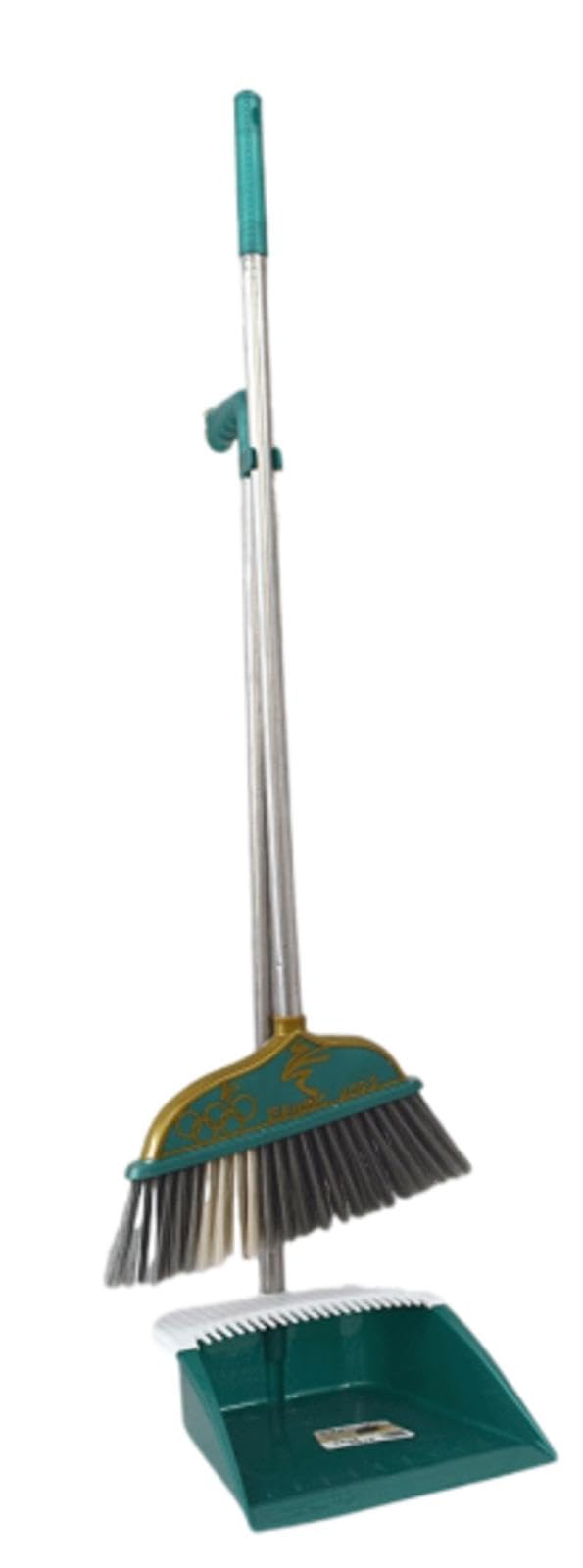 NIBHZ Juego de Escoba y Recogedor para El Hogar, Cocina, Habitación, Oficina, Vestíbulo, Suelo, Uso Vertical, Escoba de Pie con Combo de Recogedor,Green