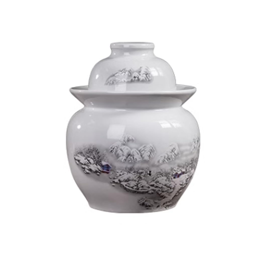 Ceramiczny słoik na ogórki z pokrywkami, duży tradycyjny chiński porcelanowy słoik na ogórki, ceramiczny garnek do fermentacji z pokrywką z uszczelką wodną, biały garnek do kiszen(Biały-5L