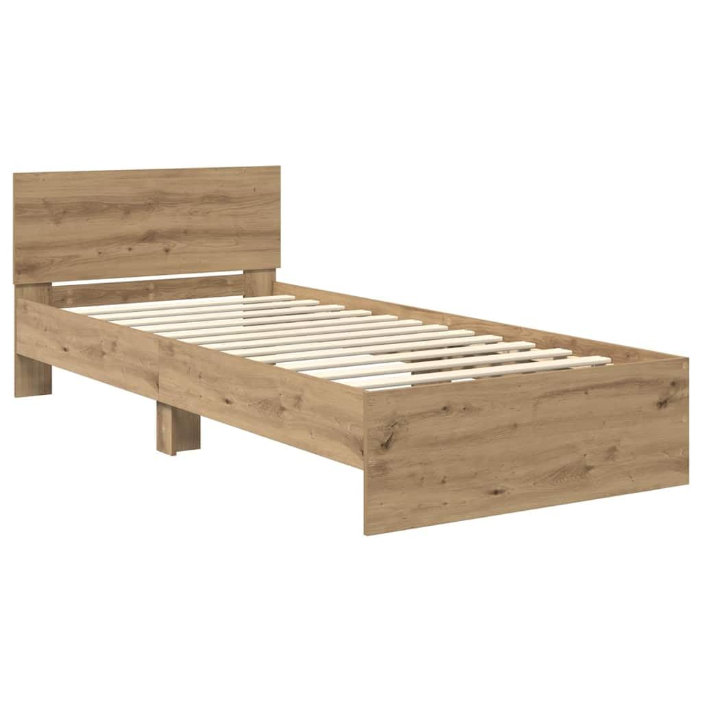 vidaXL Estructura de Cama con Tiras LED Roble Artisan 90 x 190 cm