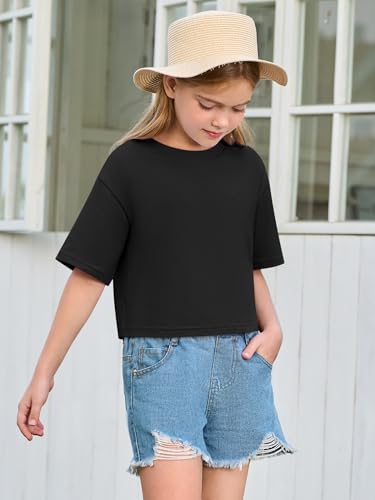 Yousify Girls Athletic T Shirts Kids Summer Crewneck Short Sleeve Fashion Crop Tops Tees 5-14 Years4