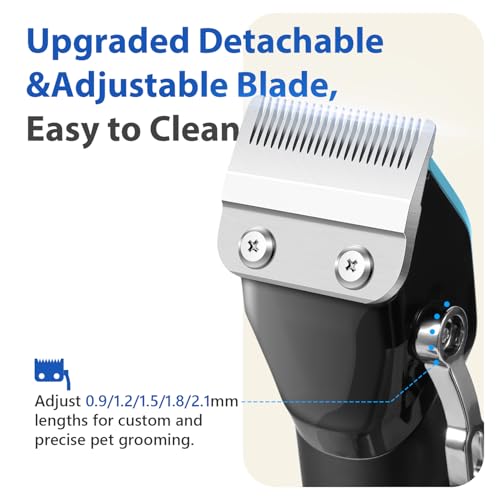 FuzzyFix Kit de aseo para perros 3 en 1, cortaúñas profesionales para cabello grueso con inalámbrico, kit de aseo para mascotas con recortador de patas impermeable, para cuerpo completo, azul - imagen 2