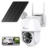 CAMSTRO 2K Solar Security Camera Wireless Outdoor, 360˚ PTZ WiFi Camera, No Monthly Fee, Color Night Vision, PIR/AI Motion Detection, 2-Way Audio, IP66,Alexa/Google Assistant, SD Card/Cloud Storage