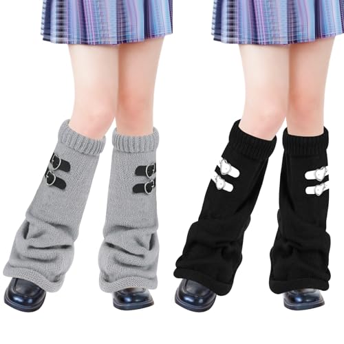 Image of Junely 2 Pairs Leg Warmers for Women Kawaii Leg Warmer Cute Legwarmers Japanese Socks Halloween Goth Emo Gyaru Accessories