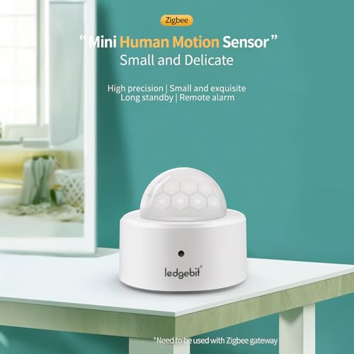 Image of Ledgebit Zigbee Mini PIR Motion Sensor - Compact Infrared Human Detector for Home Security | Smart Life App | 135 Wide-Angle Detection | Zigbee Hub Required