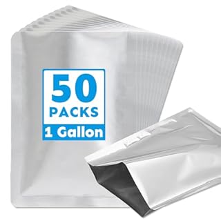 Cloudslucky 50 PCS 1 Gallon Mylar Bags for Food Storage,10" x 14" Resealable Heat Seal Flat Pouches for Long Term Food Storage,Dried Food,Coffee Beans,Tea,Grains,BPA Free(No Zipper,Flat Bottom)