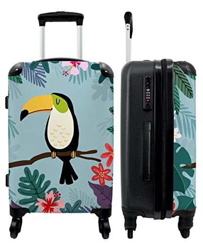 NoBoringSuitcases.com® Koffer groß Trolley Rollkoffer Reisekoffer mit 4 Rollen Fotokoffer - Tukan - Pflanzen - Kinder - Tiere - Kinder - 67x43x25cm - 90 Liter