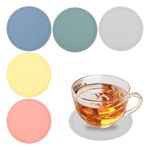 5 Piezas Posavasos de Silicona 10cm para Bebidas, Mesa de Café, Jarras de Cerveza, Resistente al Calor Posavasos, Protector Sartenes, Base Redonda para Ollas Sartenes, Antideslizante y Fáciles de