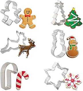 Christ Mania Christmas Cookie Cutters for Baking - 6 Cookie Cutters Christmas Shapes Set Includes Snowman, Deer, Snowflake, Tree, Stick Candy & Gingerbread Man