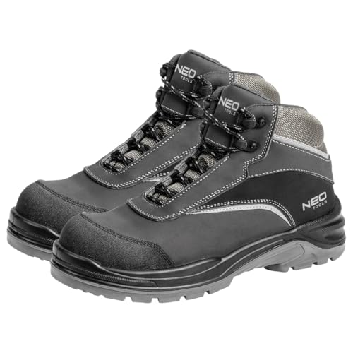 NEO TOOLS Zapatos de Seguridad para Hombre, S3 SRC, Resistentes al Agua, Antideslizantes, Botas de Trabajo Reforzados, Plantilla Kevlar, antiestática, sin metálicos, protección, Negro, Talla 47 EU