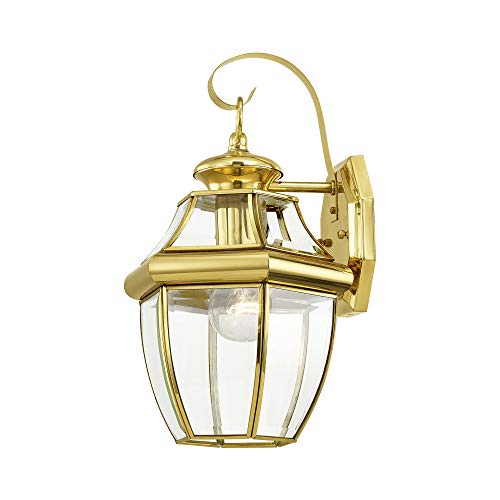 Livex Lighting 2151-02 Monterey 1 Light Outdoor Polished Brass Finish Solid Brass Wall Lantern With Clear Beveled Glass #TOP2