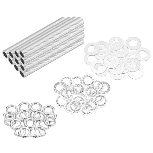 Image of MECCANIXITY 70Pcs 3.5 inch Lamp Pipe Nipples Kit with Hex Nuts Washers, M10 Fine Threaded Hollow Tube Repair Hardware Fasteners Assortment for Assembly Chandelier Ceiling Lamp DIY, Silver