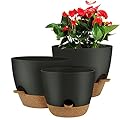 UUBEMM Self Watering Planters with Drainage Holes, Set of 3 Plastic Plant Pots with Deep Reservoir for Indoor Outdoor Garden Flowers Plants,10+9+8 Inch (Black)