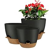 UUBEMM Macetas de riego automático con agujeros de drenaje, 10+9+8 pulgadas (negro)