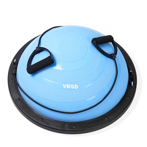 Balance Ball Half Exercise Ball, Inflatable Balance Trainer with Resistance Band and Pump, Half Ball Balance Trainer 23 Inch Yoga Ball for Home Gym Workouts, Strength Training, 1200lb Cap, Line Blue