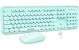 Wireless Keyboard and Mouse Combo, Teal Wireless Keyboard and Mouse Set, SADES 2.4GHz Full Size Round Key Cute Keyboard with Dropout-Free Connection Mouse for Windows, Computer, PC, Laptop, Notebook