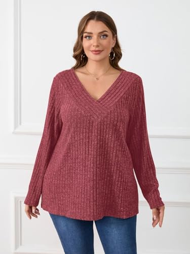 Image of BELAROI Womens Plus Size Sweaters V Neck Fall Tunic Top Pullover Shirts
