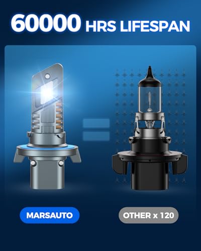 Image of Marsauto H13 9008 Bulb, 48,000LM Super Brighter, 6000k Cool White H13 Off Road Light or Fog Light Bulbs, Pack of 2