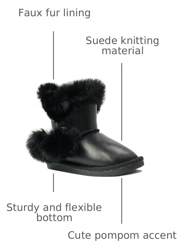 Image of REDVOLUTION Kids Boots Toddler Girls Cute Butterfly Bow | PomPom PU leather Boot (Toddler /Small Kid)