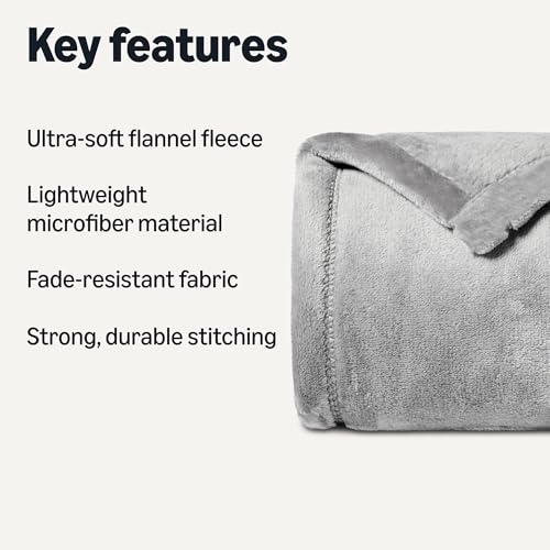 Image of Amazon Basics Soft Fleece Throw Blanket, Ultra-Soft Flannel Fleece, Warm Cozy for Couch Sofa Bedroom, Fade-Resistant, 50 x 60 Inches, Gray