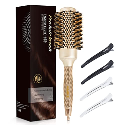 AIMIKE Round Brush for Blow Drying, Nano Thermal Ceramic Ionic Round Hair Brush with Boar Bristle, Pro Roller Brush for Blowout, Curling, Straightening, Add Volume & Shine (1.7 inch Barrel Brush)