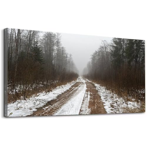 Wibinuki Canvas Wall Art Misty winter est lined slender birch