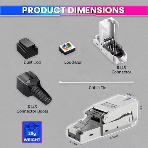 Image of amiciTools RJ45 CAT7 Reusable Ethernet Termination Plug - Shielded Modular Zinc Alloy Field Plug, Tool-Free, Compatible with 22-23AWG, 6.0-8.0mm OD, 10Gbps Network Termination Plug for DIY & Pro Use