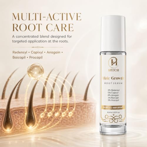 Image of HITCH Hair Growth Root Serum for Men & Women, 10ml | 3% Redensyl, 5% Capixyl, 4% Anagain, 3% Baicapil, 3% Procapil | Hair Fall Control Serum for Thicker, Fuller Looking Hair | All Hair Types