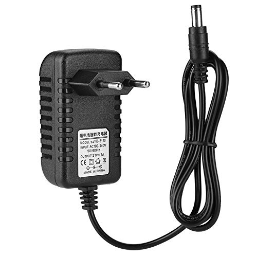 Klanata Cargador Li-Ion 21V 1A, Fuente AC 100-240V con Conector DC 5,5 x 2,5 mm, Adaptador para baterías de Litio, Herramientas de jardín y lámparas LED