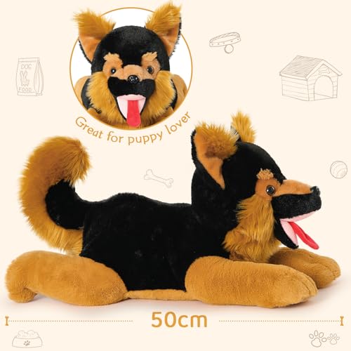 MorisMos 50cm lang riesen Schäferhund Kuscheltier mit 4 welpen im Bauch, groß Deutscher schäferhund Plüschtier Stofftier XXL, weich Plüschhund dogteddy Geschenk Kinder Baby