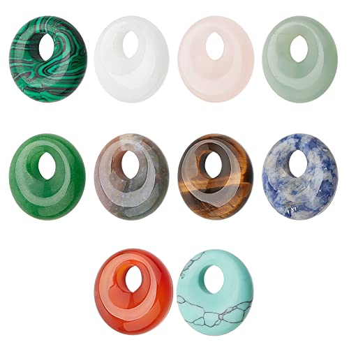 NBEADS 10 Pcs 10 Styles Natural Donut Gemstone Charms