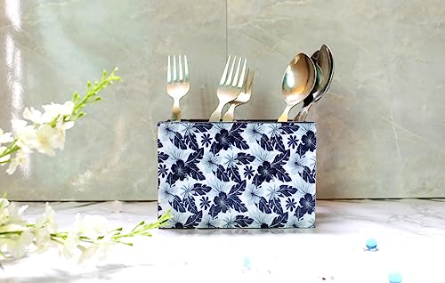 Image of Monstera Hut Premium MDF Wooden Cutlery Holder Kitchen Organizer Spoon Stand Accessories Caddy, Rectangular | 2 Compartment | Wooden Storage Organiser | (15x7x10cm)