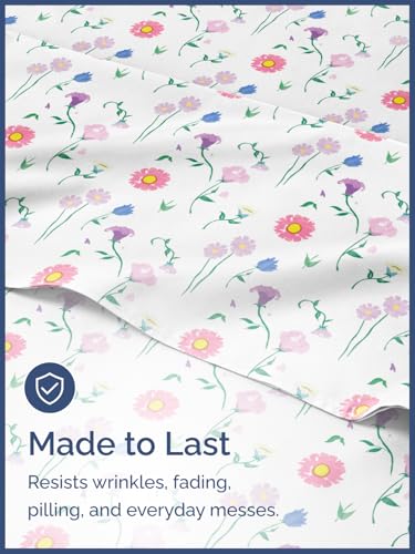 Image of Kids Queen Size Flowers Bed Sheets - 4 Piece Kids Flowers Sheet Set | Flowers Themed Bedding, Ultra-Soft, Cute & Cozy, Breathable & Machine Washable, Bed Set for Boys, Girls & Teens, Breathable