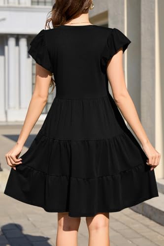 Image of nclook Womens Summer Casual Dresses V Neck Short Sleeve Mini Dress with Pockets