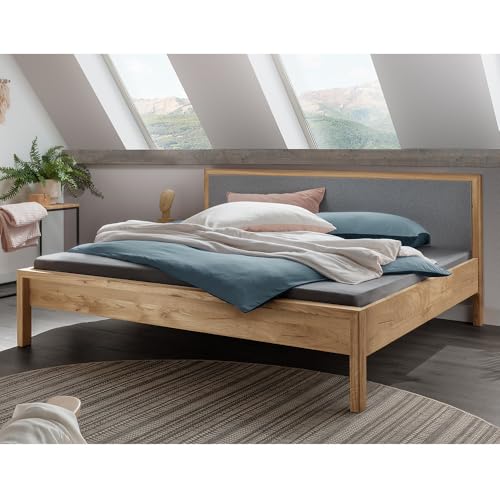 Lomadox Bett mit Polsterkopfteil Bettgestell 160x200 cm Doppelbett Ehebett Jugendbett Gästebett Einzelbett Eiche massiv – Bild 5