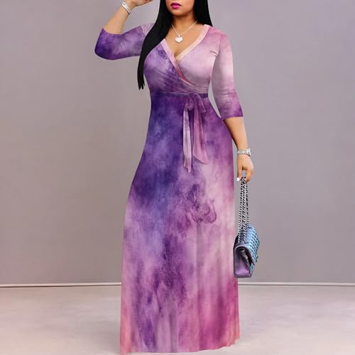 Image of PinkPatty Plus Size Maxi Dress for Women 3 /4 Sleeve Casual Long Dress | Soft stretchy fabric, functional pockets, flattering wrap v neck for vacation, casual wear and everyday styling